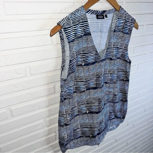 Kate Spade Saturday Cotton Navy Blue and White Sleeveless Shirt, Size Small - Picture 3 of 6